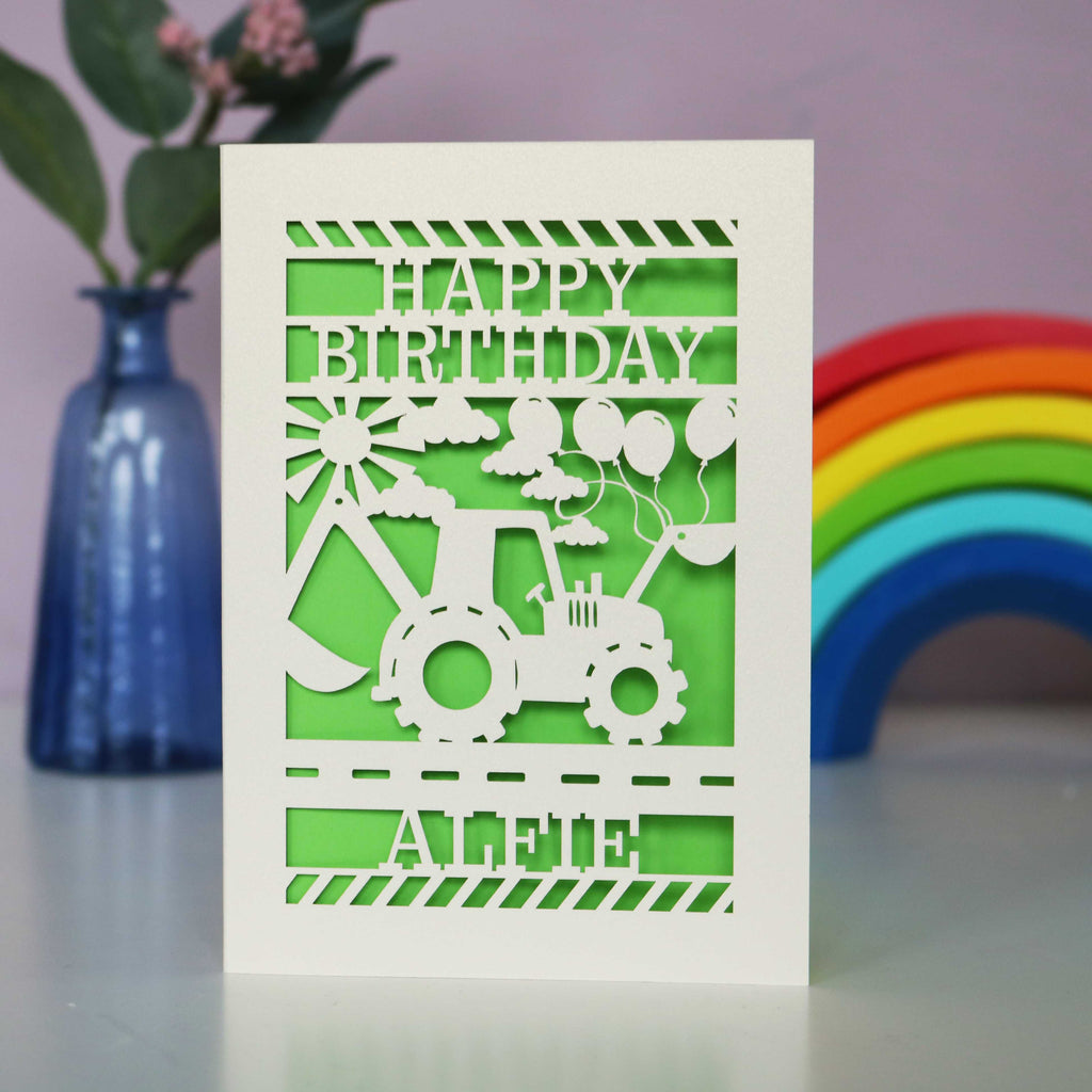 Personalised Papercut Digger Birthday Card