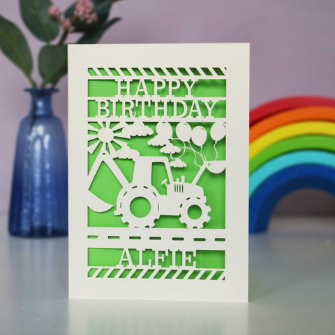 Personalised Papercut Digger Birthday Card - A6 (small) / Bright Green