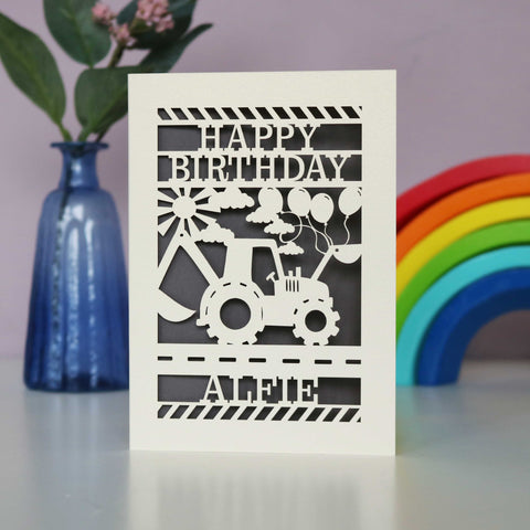 Personalised Papercut Digger Birthday Card - A6 (small) / Urban Grey