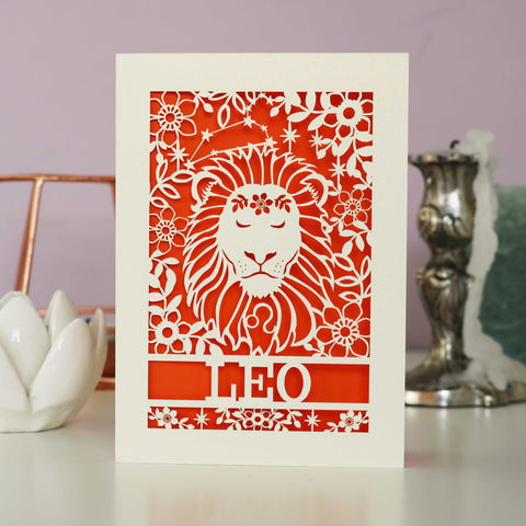 Leo Papercut Birthday Card