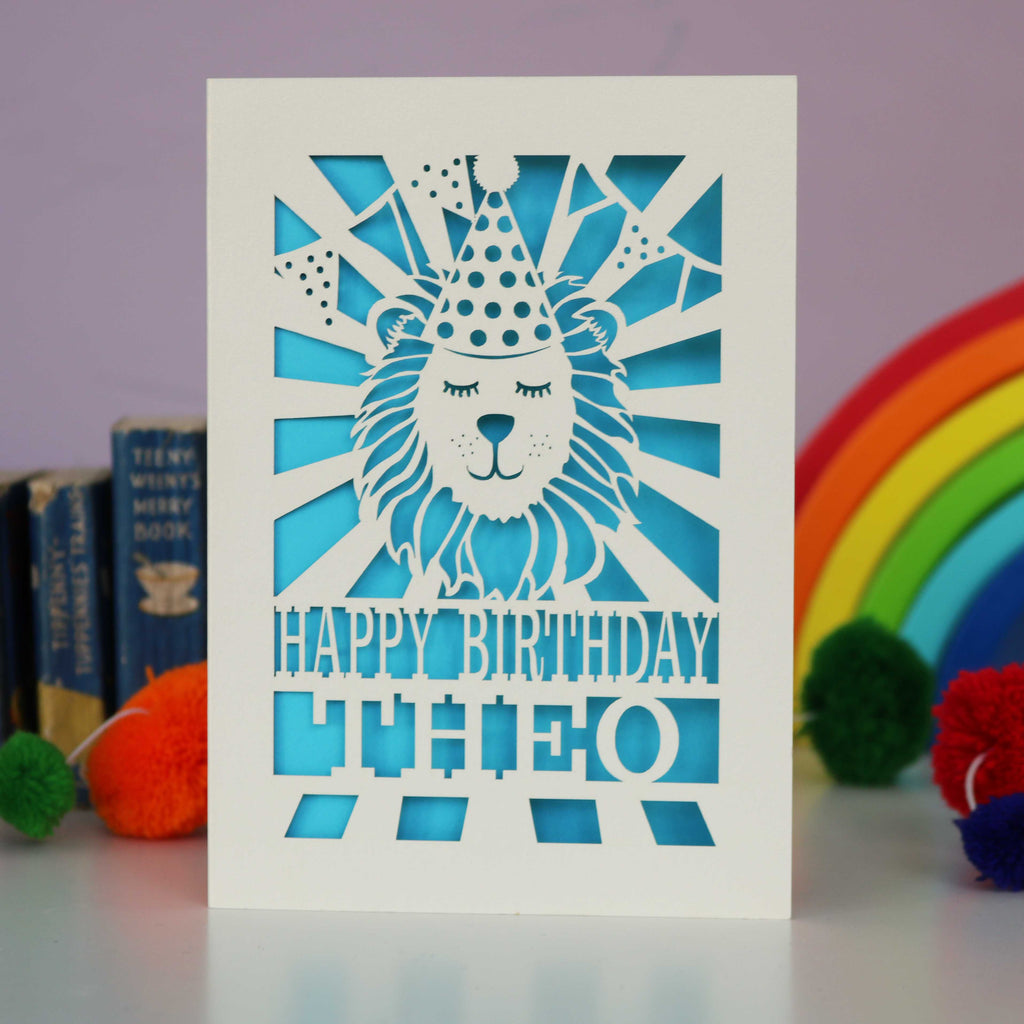Paper cut lion Birthday card