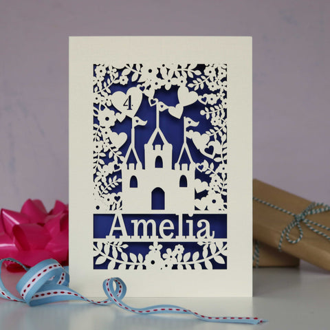 I've written a lot of these now and I'm bored. This one is a fabulous birthday card for a girl called Amelia. Yours doesn't have to say Amelia, it could say Fred, Amy, or even Nigel. It's got a castle on it. It's laser cut. Can I stop now? - A5 / Infra Violet