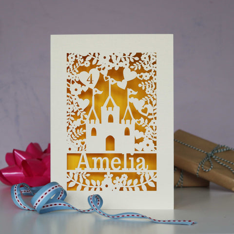 A cream and yellow girls birthday card, personalised and paper cut.  - A5 / Sunshine Yellow