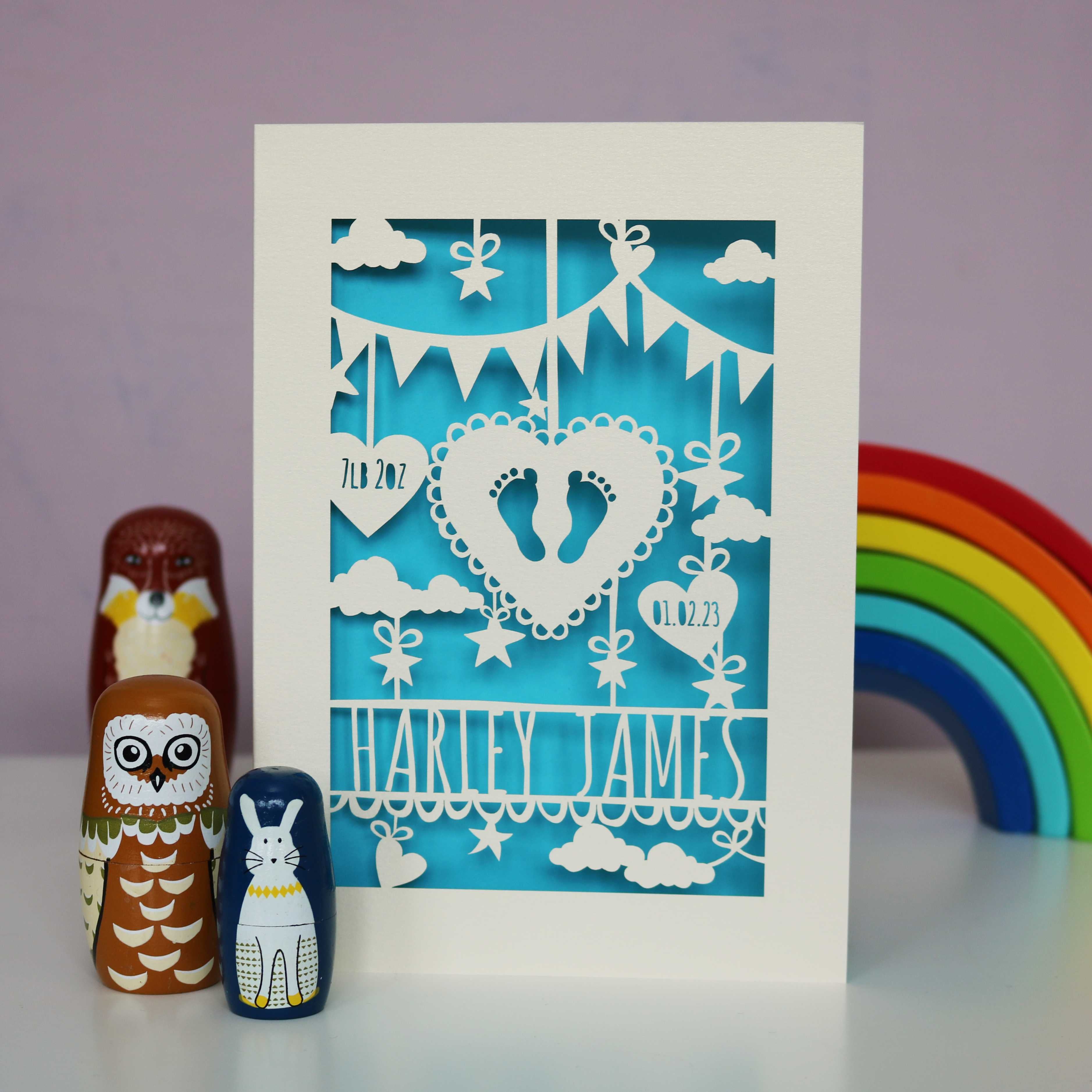 Personalised Papercut Baby Feet Card