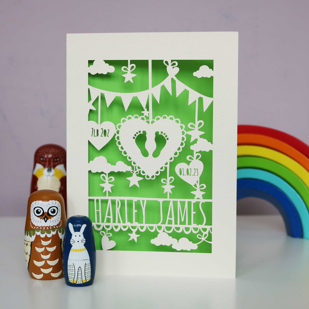 Personalised Papercut Baby Feet Card