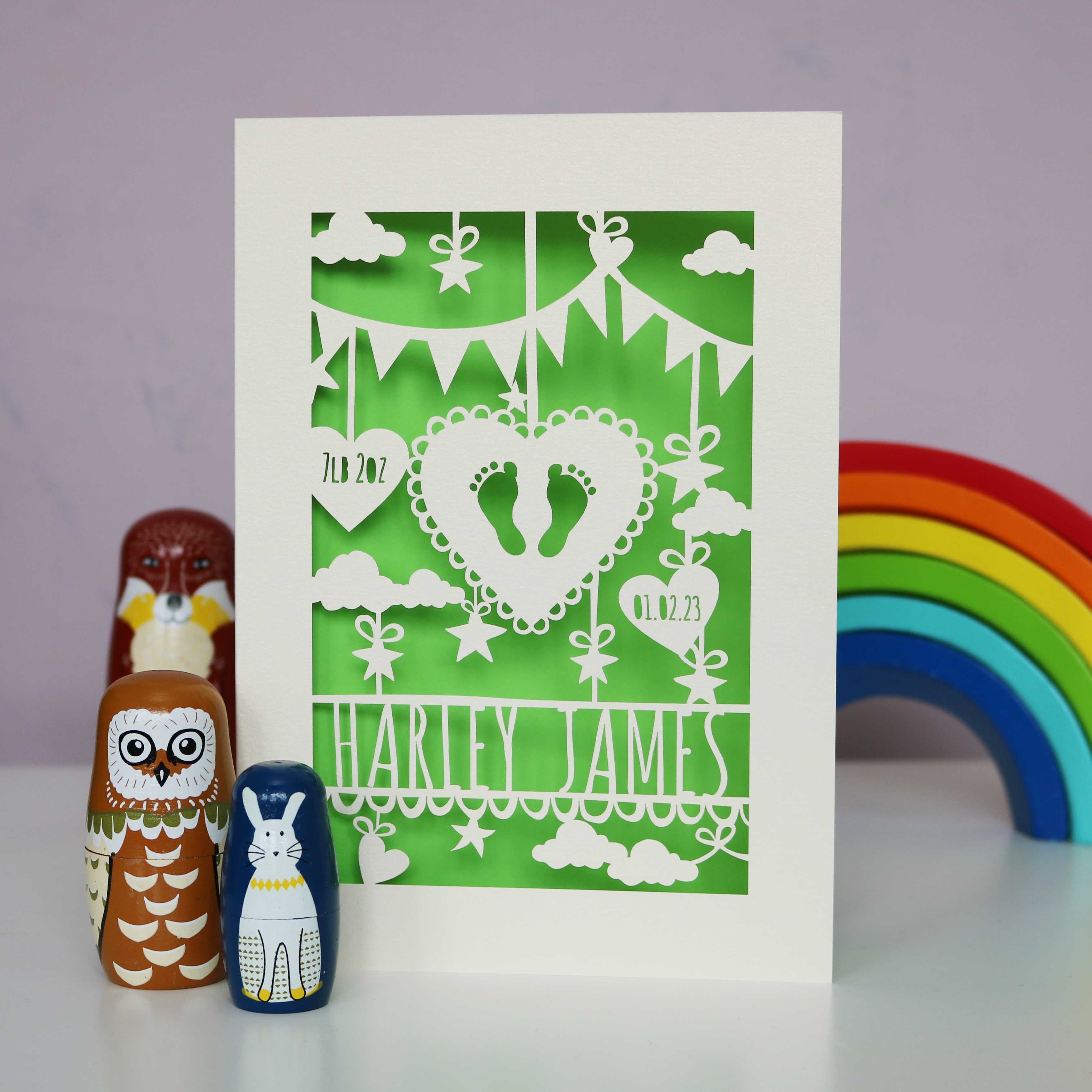 Personalised Papercut Baby Feet Card