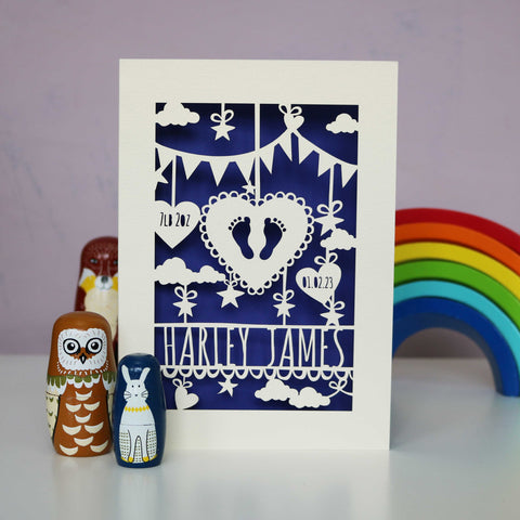 Personalised Papercut Baby Feet Card - A6 (small) / Infra Violet