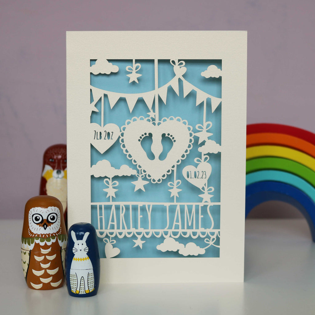 Personalised Papercut Baby Feet Card
