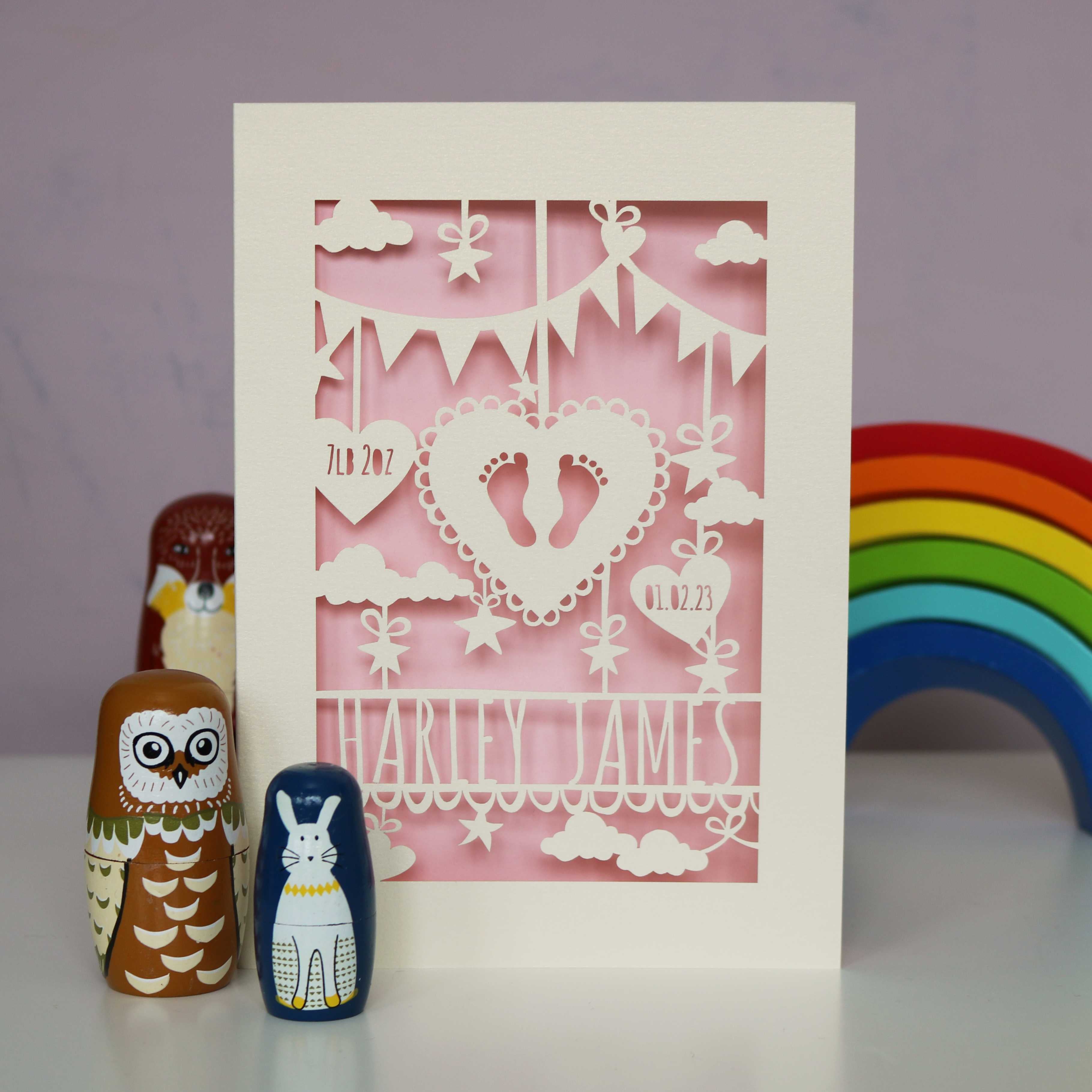 Personalised Papercut Baby Feet Card