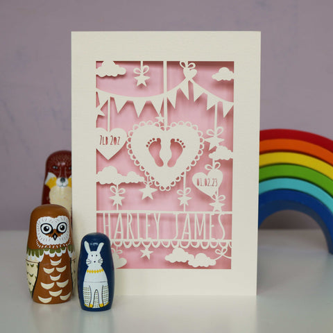 Personalised Papercut Baby Feet Card - A6 (small) / Candy Pink