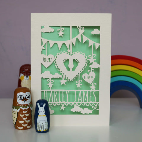 Personalised Papercut Baby Feet Card - A6 (small) / Light Green