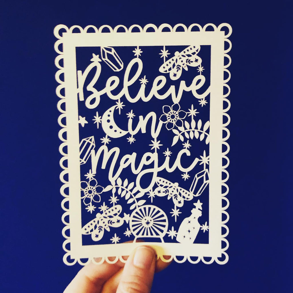 Believe in Magic Papercut Quote Postcard