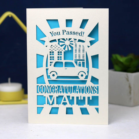 Personalised Papercut Driving Test Pass Card - A6 (small) / Peacock Blue