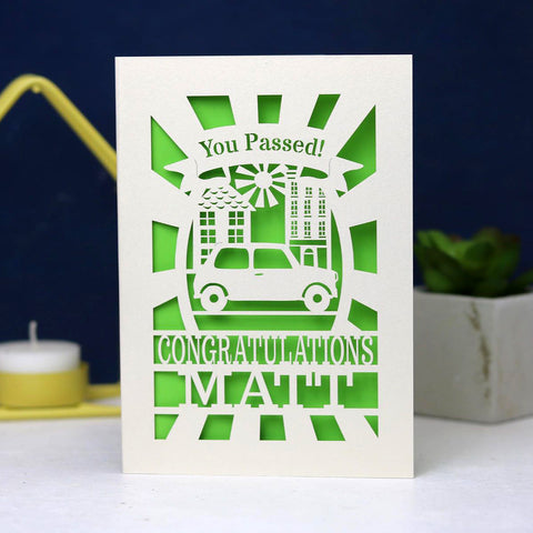 Personalised Papercut Driving Test Pass Card - A6 (small) / Bright Green