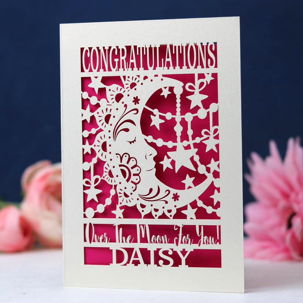 Congratulations cards, over the moon with personalisation