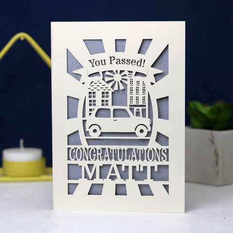 A paper cut card for driving test pass - A6 (small) / Silver