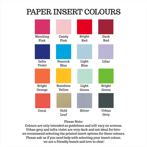 Colour swatches for personalised paper cut cards - 