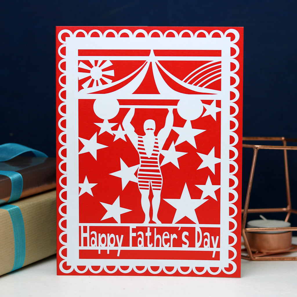 Strong Man Happy Father's Day Printed Card- Red