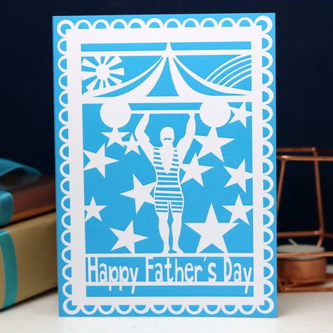Strong Man Happy Father's Day Printed Card- Blue