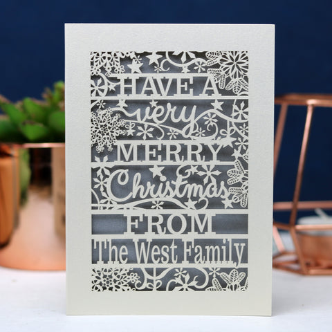 'Merry Christmas From' Snowflake Laser Cut Personalised Card - A6 (small) / Silver