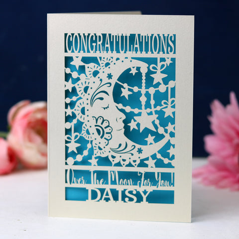 A crescent moon card for exam success - A6 (small) / Peacock Blue