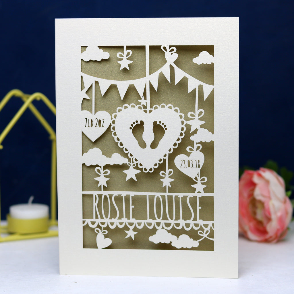 Personalised Papercut Baby Feet Card