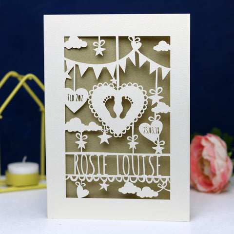 Personalised Papercut Baby Feet Card - A6 (small) / Gold Leaf