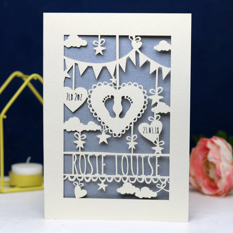 Personalised Papercut Baby Feet Card - A6 (small) / Silver