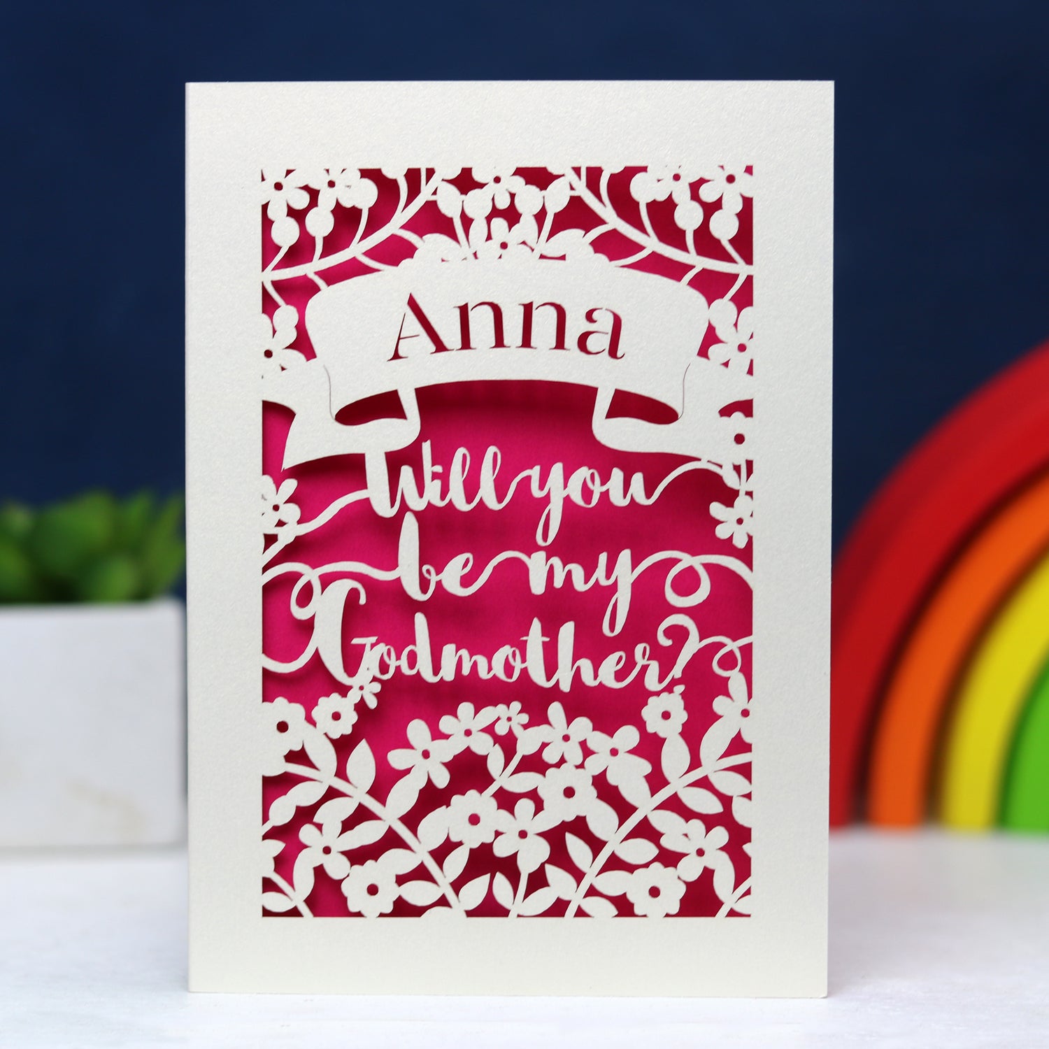 Personalised Papercut 'Be my Godmother?' Card