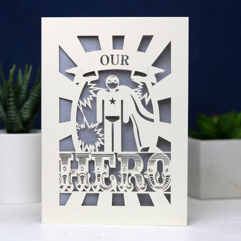My or Our Hero Papercut Card - A5 (Large) / Silver / My Hero