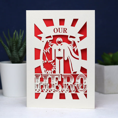 My or Our Hero Papercut Card - A6 (Small) / Bright Red / My Hero