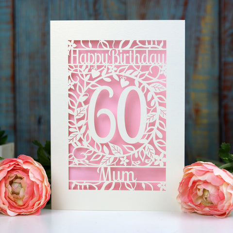 Botanical personalised paper cut birthday card with an age and a name. - A5 / Candy Pink