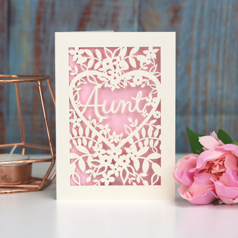 Papercut Aunt, Aunty or Auntie Card - A5 (large) / Candy Pink / Aunt