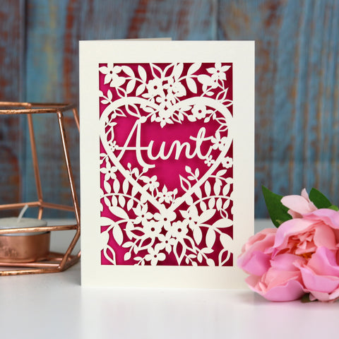 Papercut Aunt, Aunty or Auntie Card - A5 (large) / Shocking Pink / Aunt