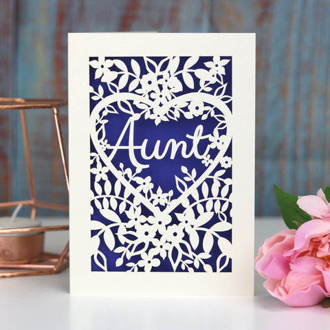 Papercut Aunt, Aunty or Auntie Card - A5 (large) / Infra Violet / Aunt