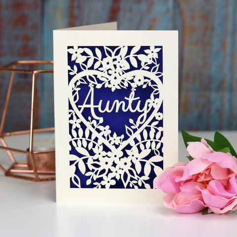 Papercut Aunt, Aunty or Auntie Card - A5 (large) / Infra Violet / Aunty
