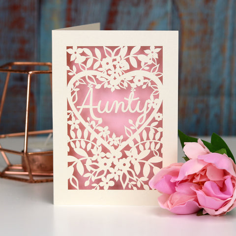 Papercut Aunt, Aunty or Auntie Card - A5 (large) / Candy Pink / Aunty
