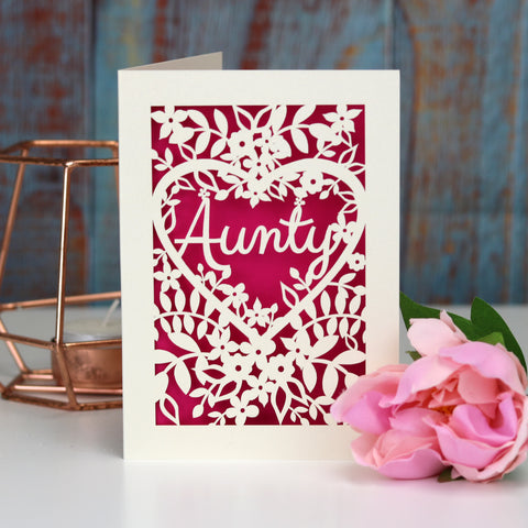 Papercut Aunt, Aunty or Auntie Card - A5 (large) / Shocking Pink / Aunty