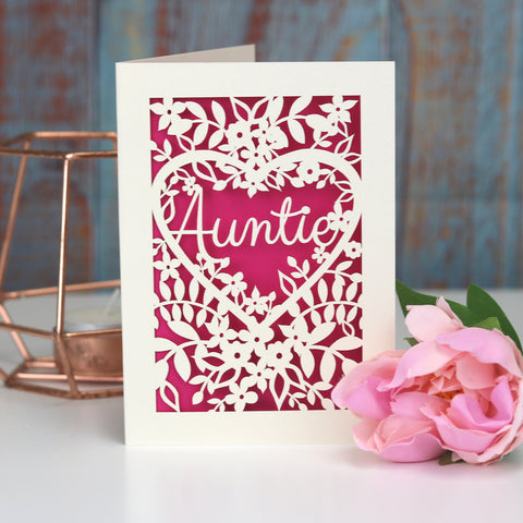 Papercut Aunt, Aunty or Auntie Card - A5 (large) / Shocking Pink / Auntie