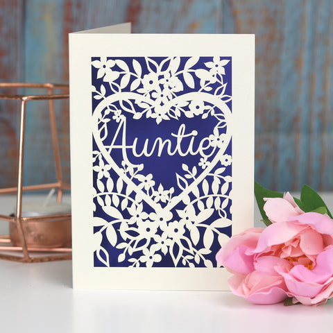 Papercut Aunt, Aunty or Auntie Card - A5 (large) / Infra Violet / Auntie