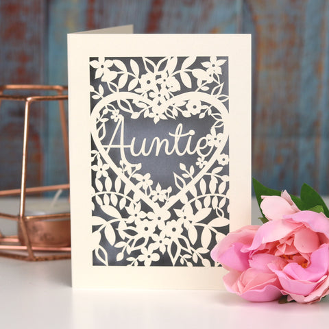 Papercut Aunt, Aunty or Auntie Card - A5 (large) / Silver / Auntie