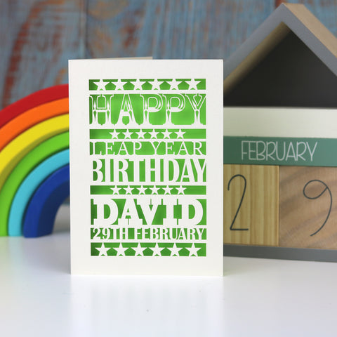 Leap Year Birthday Personalised Papercut Card - A5 (large) / Bright Green