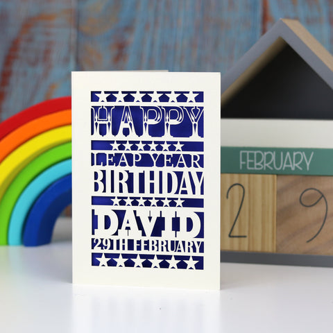 Leap Year Birthday Personalised Papercut Card - A5 (large) / Infra Violet