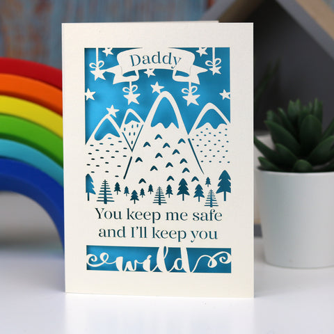 Safe And Wild Father's Day Personalised Card - A5 (large) / Peacock Blue
