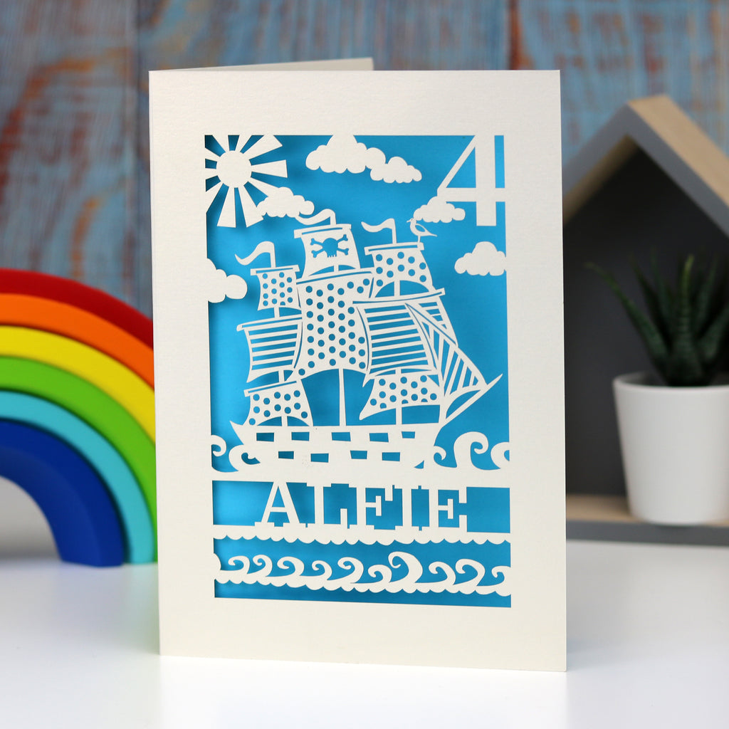 Personalised Papercut Pirate Birthday Card