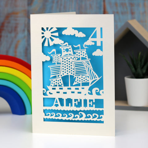 Personalised Papercut Pirate Birthday Card - A6 / Peacock Blue