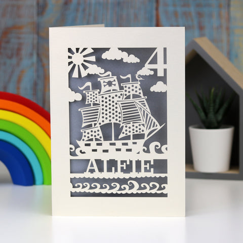 Personalised Papercut Pirate Birthday Card - A6 / Silver