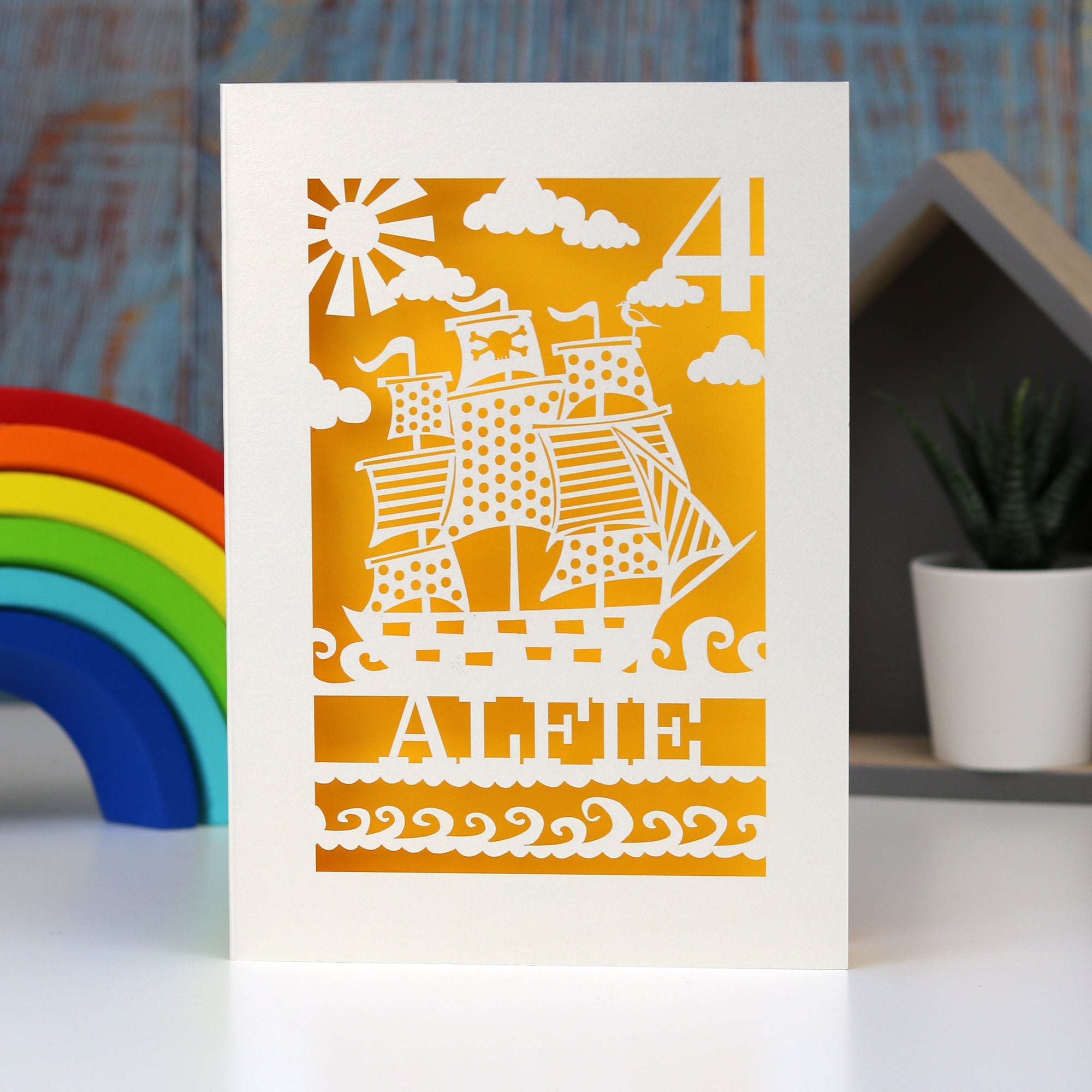 Personalised Papercut Pirate Birthday Card