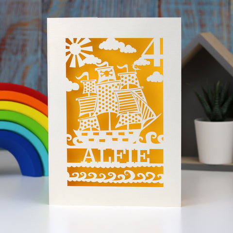 Personalised Papercut Pirate Birthday Card - A6 / Sunshine Yellow