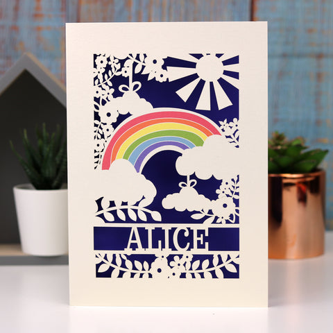 Personalised Papercut Rainbow Card - A6 (small) / Infra Violet